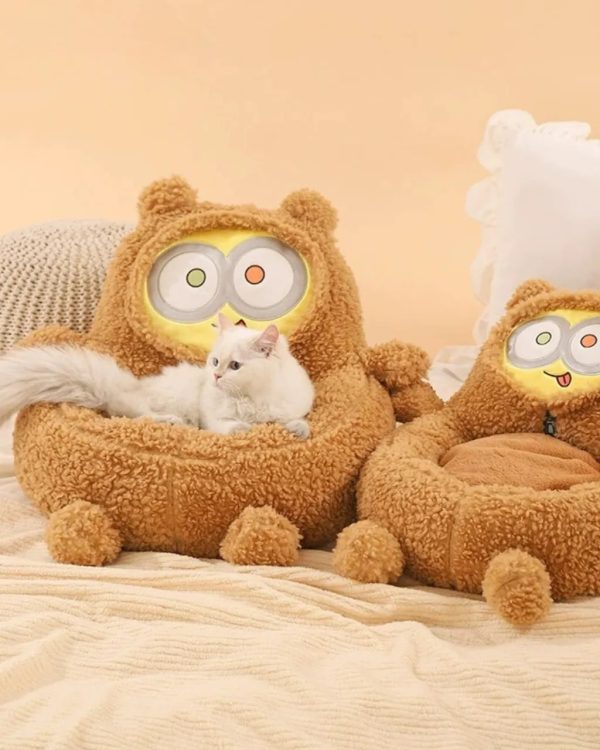 minions series bear shaped backrest pet sleeping bed 12