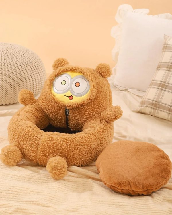 minions series bear shaped backrest pet sleeping bed 15