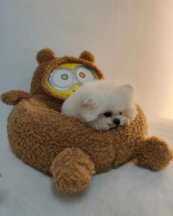 minions series bear shaped backrest pet sleeping bed 17