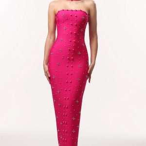 nesya sleeveless pearl bandage maxi dress in pink 11