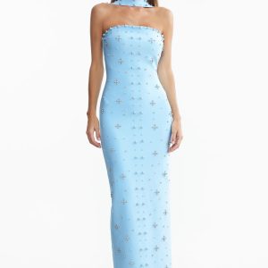 nesya sleeveless pearl bandage maxi dress in sky blue 11