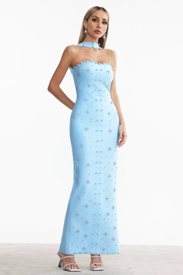 nesya sleeveless pearl bandage maxi dress in sky blue 14
