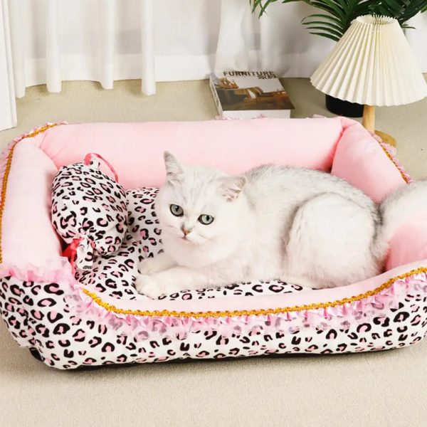 pink leopard print removable & washable all season princess pet bed 13