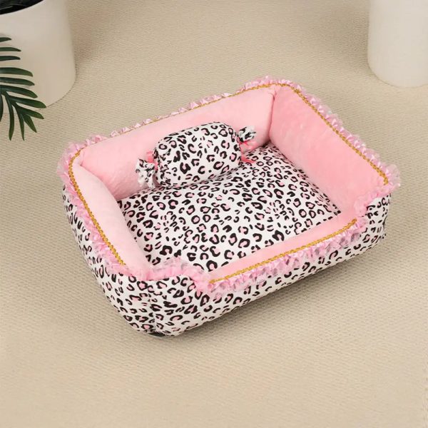 pink leopard print removable & washable all season princess pet bed 18