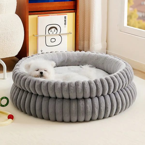 round plush comfort dog bed with raised sides 14