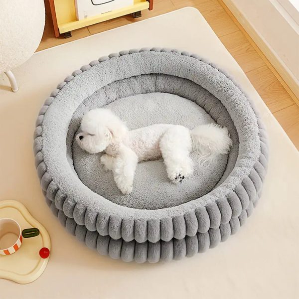 round plush comfort dog bed with raised sides 15