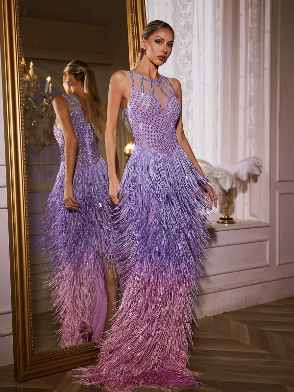 saelyvira fringe rhinestone maxi dress in purple 12