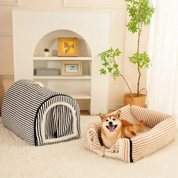 striped cave style warm deep sleeping snug bed 12