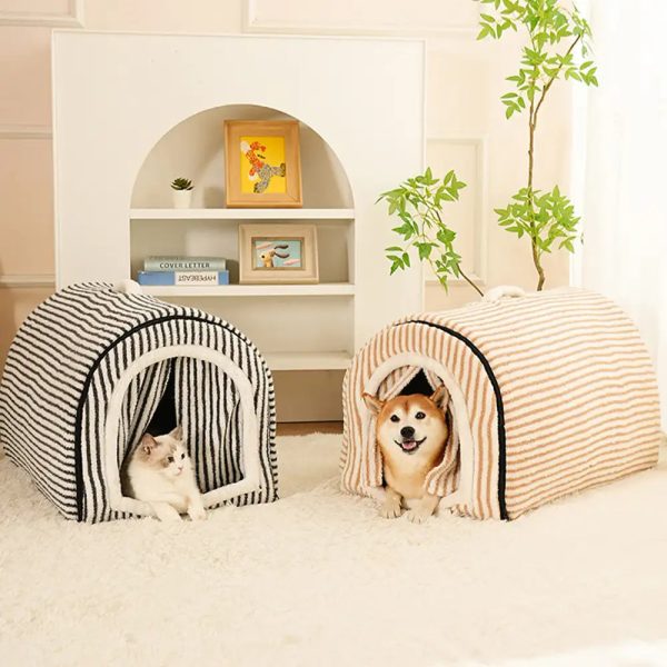 striped cave style warm deep sleeping snug bed 13