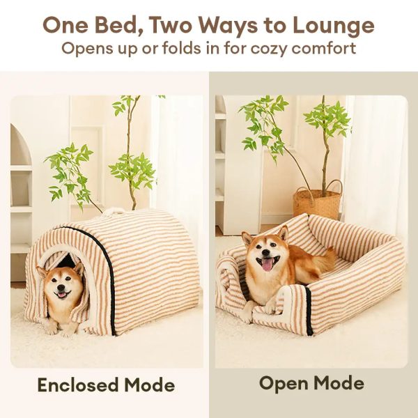 striped cave style warm deep sleeping snug bed 14