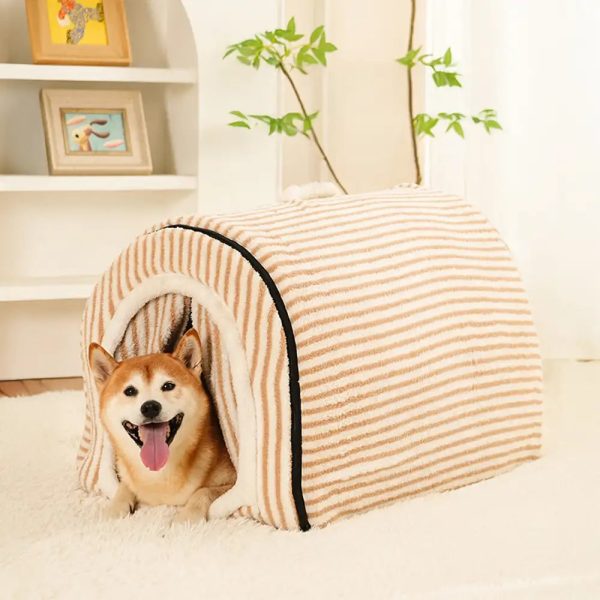 striped cave style warm deep sleeping snug bed 16