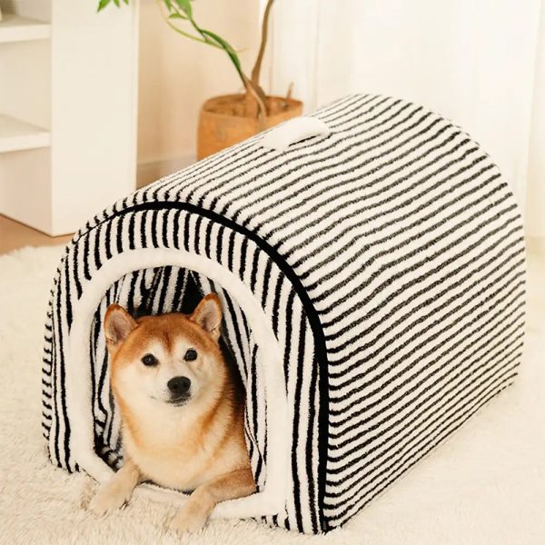 striped cave style warm deep sleeping snug bed 18
