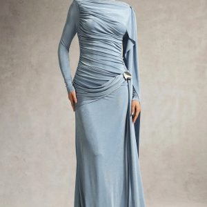 tihila long sleeve ruched blue maxi dress 11