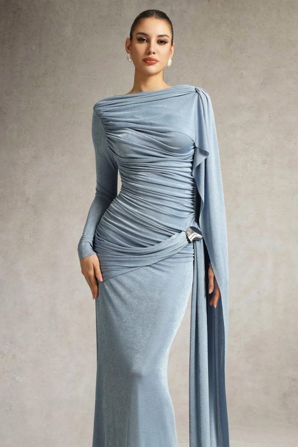 tihila long sleeve ruched blue maxi dress 12