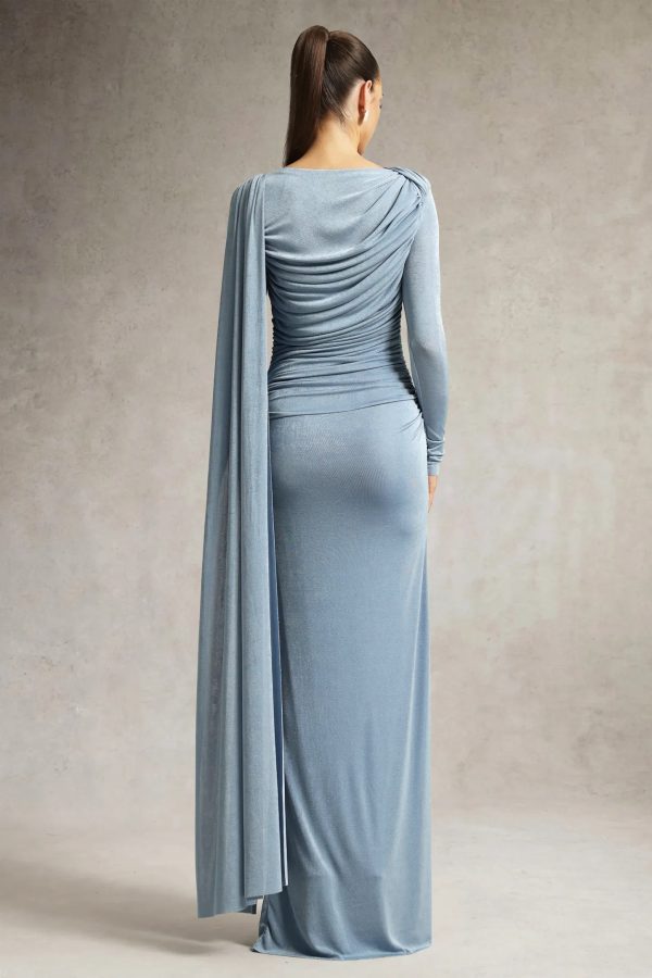 tihila long sleeve ruched blue maxi dress 16