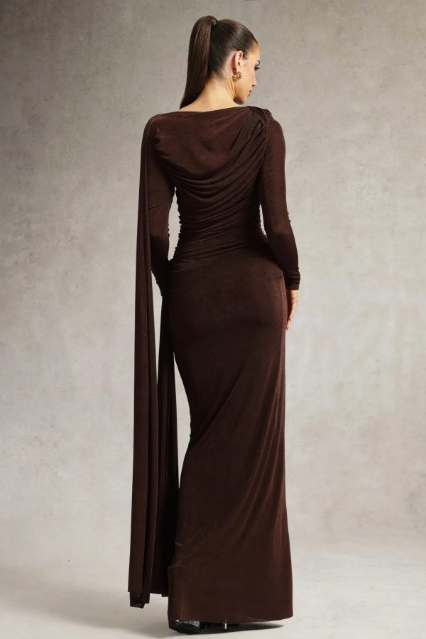 tihila long sleeve ruched brown maxi dress 16