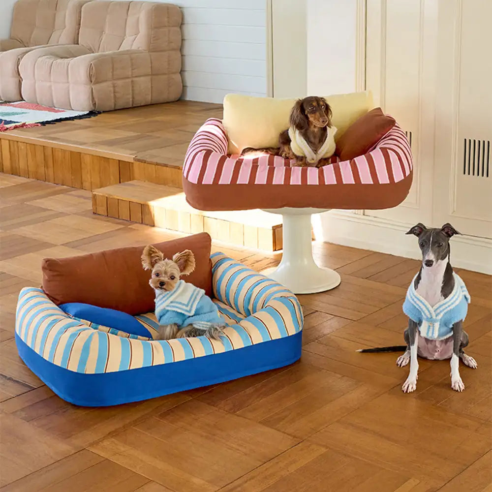 trendy striped cozy orthopedic dog sofa bed 11