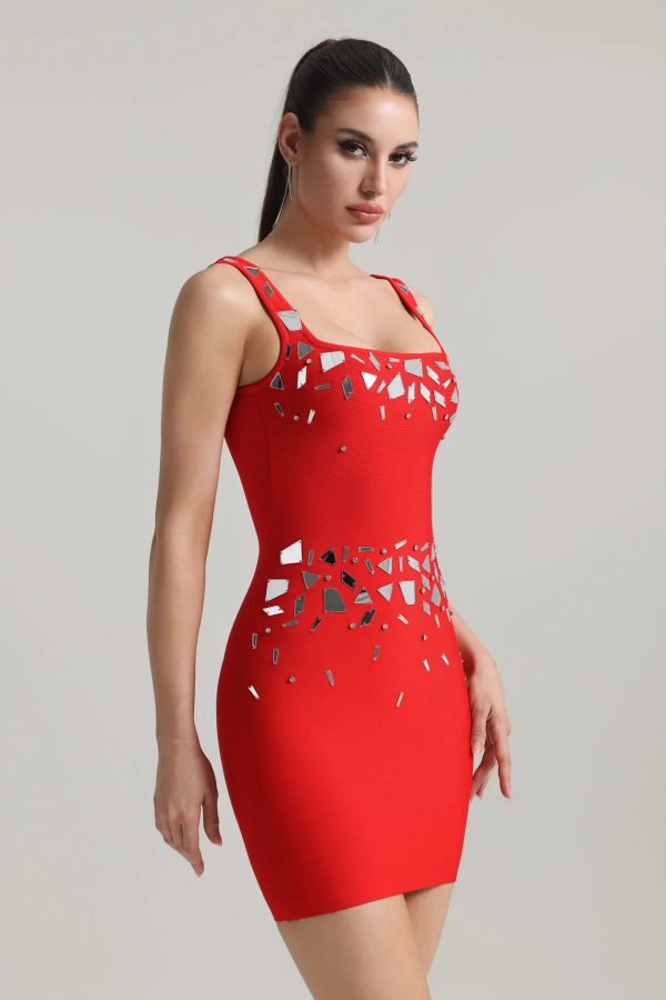 trilace bandage mini dress in red 15