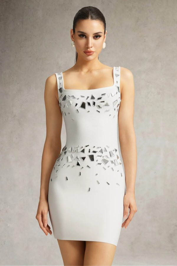 trilace bandage mini dress in white 12