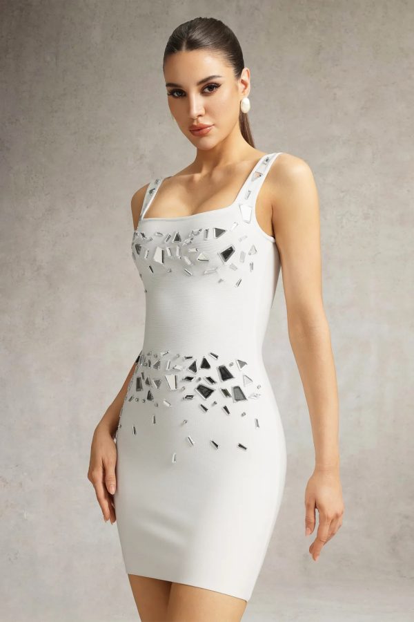 trilace bandage mini dress in white 14