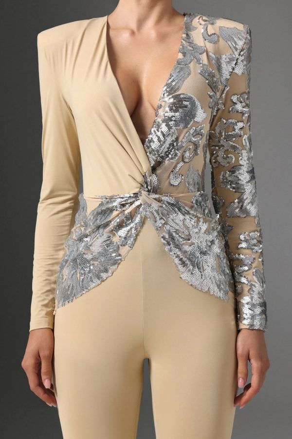 tzeitel long sleeve v neck sequin maxi jumpsuit 13