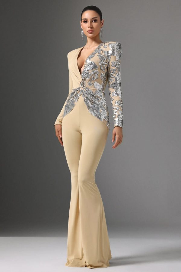 tzeitel long sleeve v neck sequin maxi jumpsuit 14