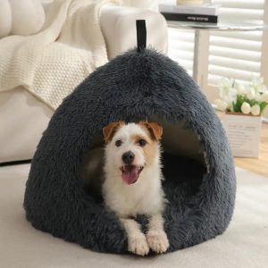 warm plush cozy hideaway cat cave dog bed 11