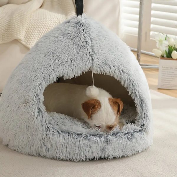 warm plush cozy hideaway cat cave dog bed 12