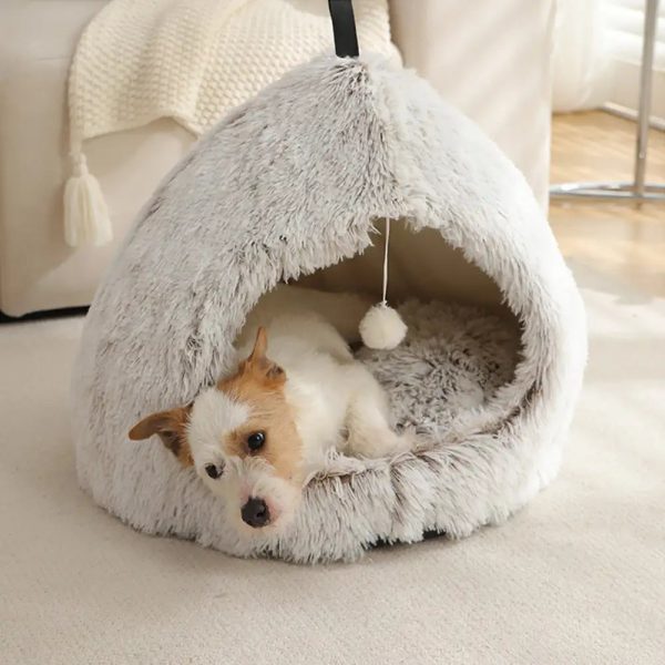 warm plush cozy hideaway cat cave dog bed 13