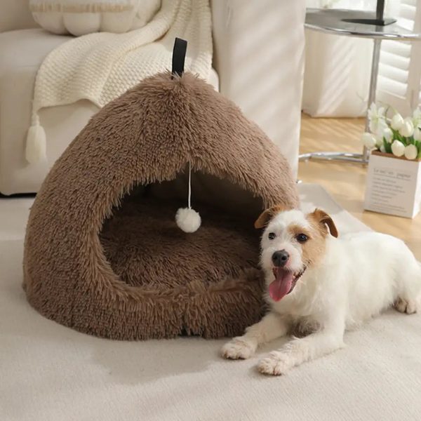 warm plush cozy hideaway cat cave dog bed 15