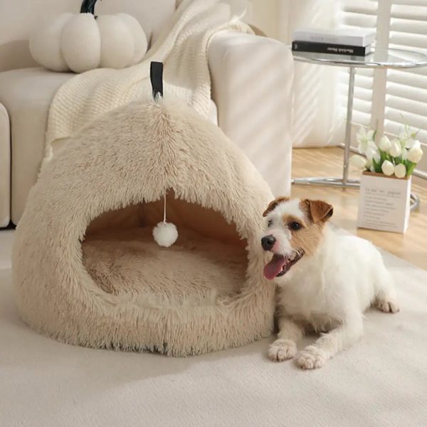 warm plush cozy hideaway cat cave dog bed 17