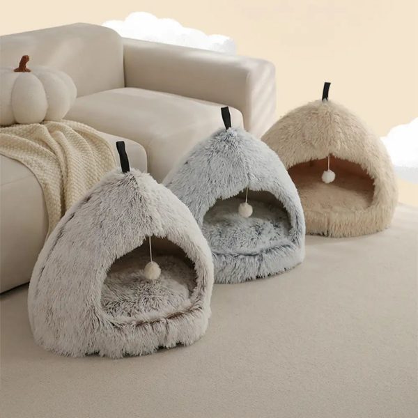 warm plush cozy hideaway cat cave dog bed 18