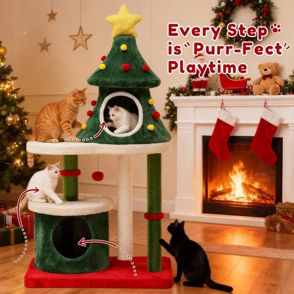 48.4 luxury modern christmas cat tree with cozy houses 12