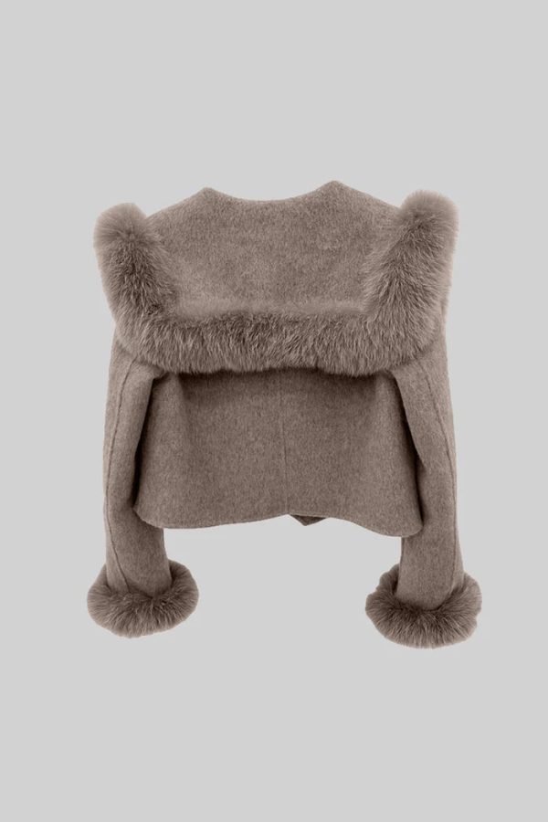 alina double breasted faux fur cropped jacket brown 17