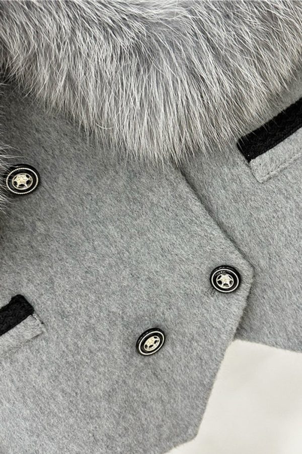 alina double breasted faux fur cropped jacket – gray 19