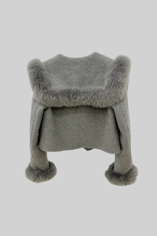 alina double breasted faux fur cropped jacket – gray 20