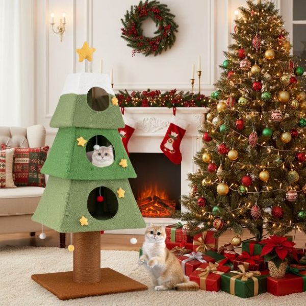 christmas cat tree with 3 condos & sisal scratching post 12