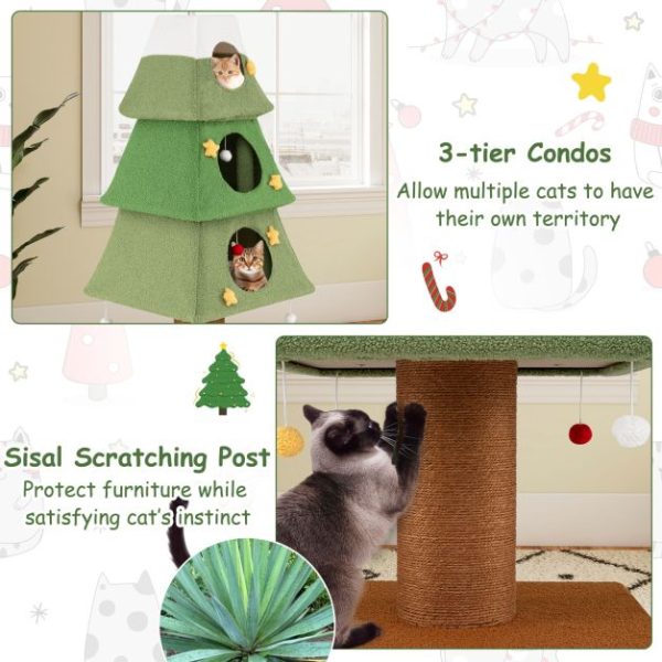 christmas cat tree with 3 condos & sisal scratching post 15