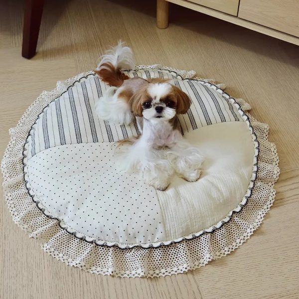 country chic plaid non slip large space round pet mat 13