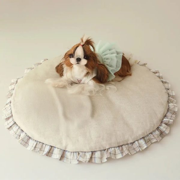 country chic plaid non slip large space round pet mat 14