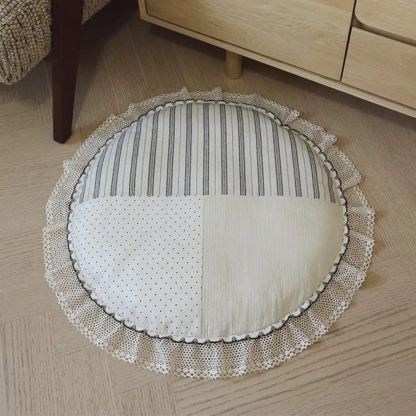 country chic plaid non slip large space round pet mat 20