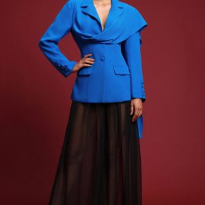 diliro long sleeve draped scarf blazer 11