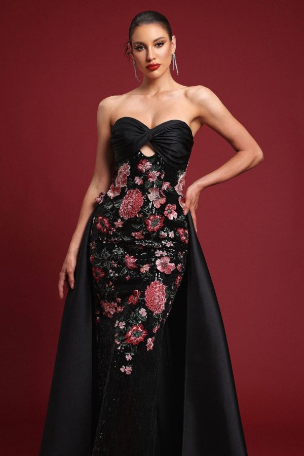 doris elegant embroidered strapless floral sequin maxi dress 12