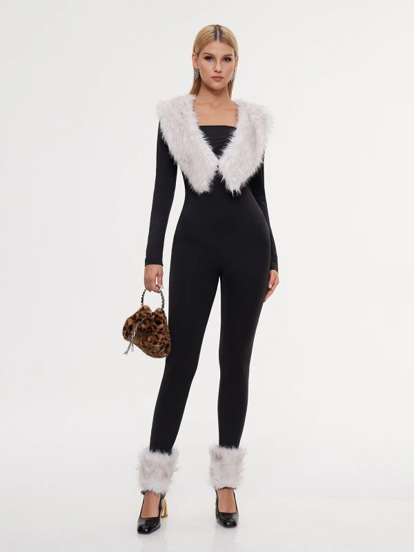 exodia plunge neck faux fur jumpsuit with footmuffs 12