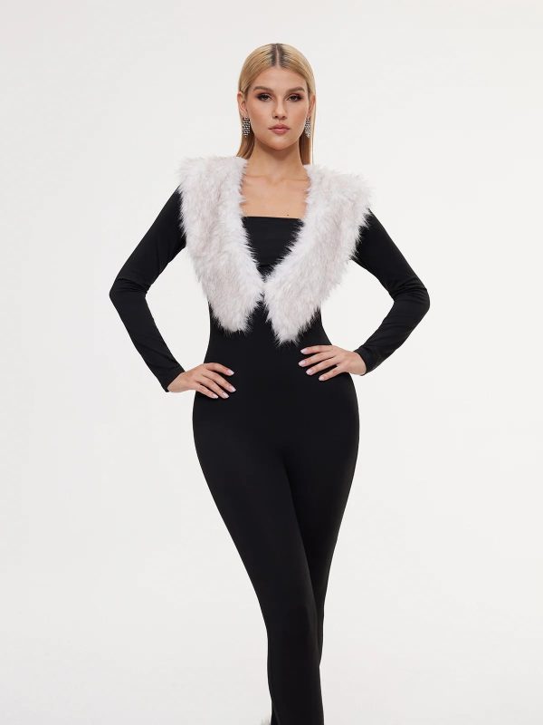 exodia plunge neck faux fur jumpsuit with footmuffs 13