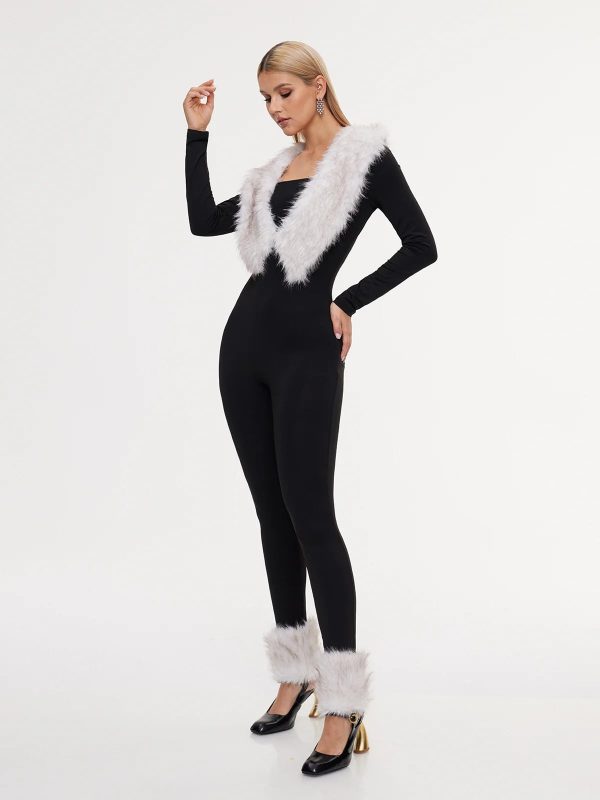 exodia plunge neck faux fur jumpsuit with footmuffs 14