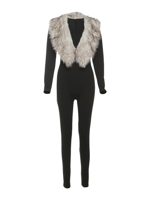 exodia plunge neck faux fur jumpsuit with footmuffs 17