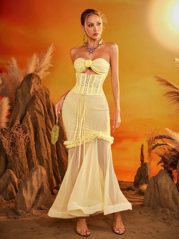 ezrion strapless lace up mesh maxi dress 13