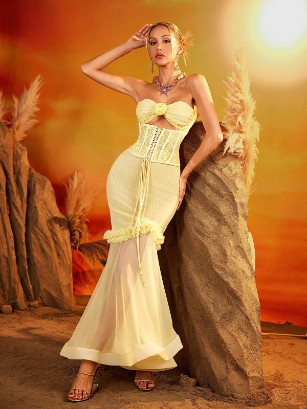 ezrion strapless lace up mesh maxi dress 15