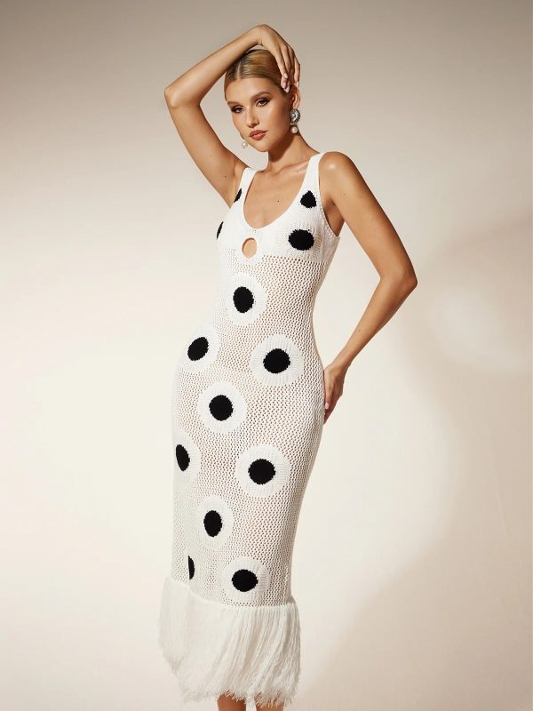 gaelion dot fringe knitted maxi dress in white 13